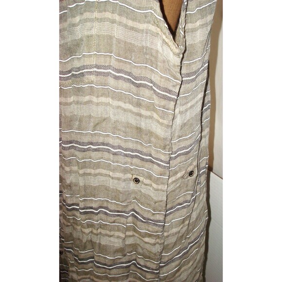 New Womens NWT PrAna L Buenos Dias Dress Buttons Cargo Green Brown Organic Strip - Picture 3 of 8
